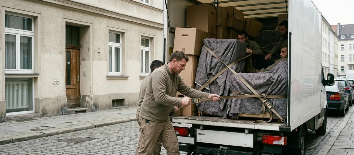 Vollständig beladener und verzurrter Laderaum vor der Fernfahrt