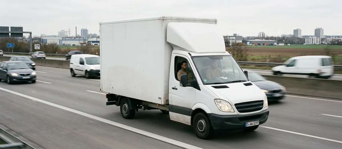 Beladener Umzugswagen auf der Autobahn Richtung Süden